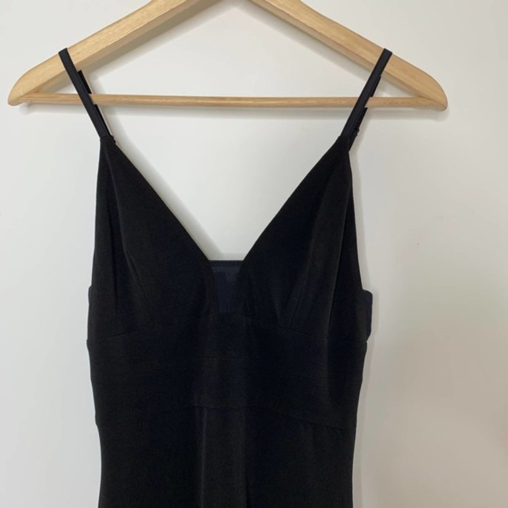 New Alice + Olivia Devlin plunge neck mesh insert v-neck maxi column gown dress - Picture 12 of 16